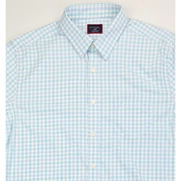UNTUCKit Other - Untuckit Slim Fit Size Large Mens Aqua White Blue Check Nylon Long Sleeve Shirt